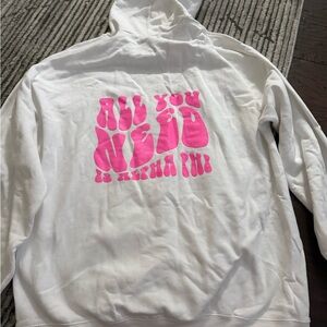 White Hoodie with Pink Alpha Phi Graphic